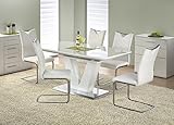 Sellon24® Esstisch Hochglanz Weiß ausziehbar 160-220 cm Esszimmertisch Edelstahl Design Mistral