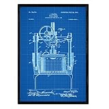 Nacnic Weinpresse mit Rahmen, Patentdruck, Antikes Patent in Größe A3, blauer Hintergrund mit Rahmen