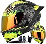 CNNGU Modularer Motorradhelm Schwarz/Weiß, ECE-geprüft, DOT FMVSS-218, Flip Up Helm Erwachsener Motorradhelm Mit Doppelvisier, Handschuhe Und Gesichtsschutz