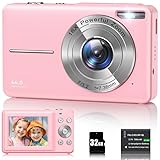 Digitalkamera 1080P 44MP Fotokamera 16X Digitalzoom Kamera, Vlogging Fotoapparat Kompaktkamera mit 2,4" LCD Bildschirm, 32G Micro Speicherkarte, 1 Akku für Kinder Teenager Studenten Anfänger-Rosa