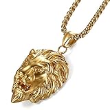 JewelryWe Schmuck Herren Halskette Edelstahl Löwe Löwenkopf Biker Anhänger mit 55cm Kette Geschenk Gold