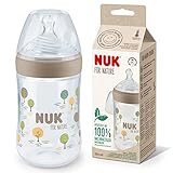 NUK for Nature Babyflaschen | mittelgroßer Trinksauger | 260 ml | Der Mutterbrust nachempfundener Anti-Colic Trinksauger aus Silikon | Temperature Control | Nachhaltige Materialien | Beige