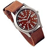 Silverora Uhren Herren Militäruhr Nylon: Große Einfach Zifferblatt Analoge Quarz Armbanduhr Datum Kalender Armbanduhren Länge Nylonarmband Uhr mit Stark leuchtende Zeiger Geschenke für Männer Brau
