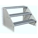 SRM Design 3 Stufen Standtreppe Stahltreppe Wangentreppe Gitterrosttreppe Außentreppe Industrietreppe freistehend Breite 60 cm Höhe 63 cm Weiß ohne Geländer