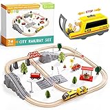 Holzeisenbahn und Eisenbahn Set - Elektrische Eisenbahn für Kinder , Elektrisch Spielzeug Zug, Passend für Brio, Thomas, Chuggington und andere große Marken