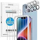 OMOTON für iPhone 14 Panzer Schutz Glas mit Rahmen-Installationshilfe, kompatibel mit iPhone 14 Kamera Schutzfolie, 3+3 Stück, Anti- Kratzer, Bläschenfrei, 9H Härte, HD-Klar