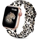 Upeak Doppelseitiges Blumenarmband Kompatibel mit Apple Watch Armband 38mm 40mm 41mm 42mm(Series 11/10), Silikon Armbänder für iWatch 11/10/9/8/7/6/5/4/3/SE 3, 38 40 41 42mm(S 11/10)-S/M, Leopard