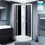 Aloni Dusche Komplettdusche Duschkabine 90 x 90 cm - Fertigdusche mit Duschwanne, Regendusche Duschkopf, Duscharmatur, Ablaufgarnitur & Brausegarnitur - ESG-Glas - Duschsystem mit Armatur