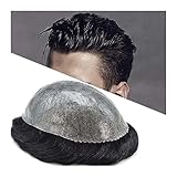 Toupet für Männer Herren-Toupet, 0,1–0,12 mm, Vollpoly-Haut, PU-Injektion, Echthaar, Haarteil-Ersatzsystem, Toupet for Männer, tiefschwarz, Haareinheit