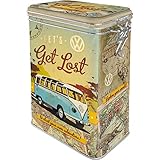 Nostalgic-Art Retro Kaffeedose, 1,3 l, VW Bulli – Let's Get Lost – Volkswagen Bus Geschenk-Idee, Blech-Dose mit Aromadeckel, Vintage Design