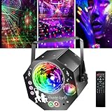 4-in-1 Discokugel mit Motor und Licht, DJ Discolicht Partylicht 64 Muster, Musikgesteuert Disco Party Lampe mit Fernbedienung, RGB UV Stroboskop für Party Bar Klub Halloween Weihnachten Geburtstag