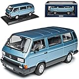 Volkwagen T3 Bus Multivan Hell Blau Metallic Transporter 1979-1992 1/18 Norev Modell Auto mit individiuellem Wunschkennzeichen