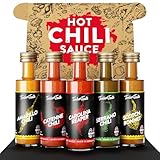 TIMBER TASTE® Chili Sauce Geschenkset [5 x 40ml] | Offroad Hot ones Soßen Geschenk Set | Geschenke für Männer & Frauen | Barbecuesauce, Currysauce, Mangosause | Chilli Saucen Gewürze