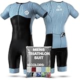 SLS3 Triathlon Anzug Herren - Trisuit Einteiler – Triathlonanzug - Triathlon Einteiler - Aerodynamischer Kurzarm Trisuit, (Ocean Blue Blur, L)