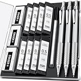 Four Candies 0,5 mm Druckbleistift-Set mit Etui, Metall-Künstlerbleistift mit 8 Röhren (480 Stück), HB-Minenminen, 3 Radiergummis, 9 Radiergummi-Nachfüllungen Ingenieure, Schreiben, Zeichnen, Silber