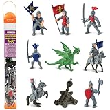 Safari Ltd. Ritter & Drachen Toob - Set mit 10 Miniaturfiguren: Rote & Blaue Königsritter, Katapult und Grüner Drache - Geschichts-Lernspielzeugfiguren für Jungen, Mädchen & Kinder ab 3 Jahren