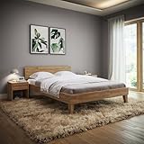 skølm Asgard Massivholzbett 140x200 cm - hochwertiges Holzbett aus Eiche mit Kopfteil – Bettgestell in Natur geölt - Bettrahmen 140x200 cm geeignet als Doppelbett - Futonbett