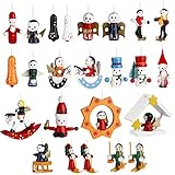 Gobesty Weihnachtsbaum Schmuck aus Holz, 24 Stück Christbaumschmuck Anhänger Weihnachtsmann Schneemann Engel Schaukelpferd Baumschmuck Weihnachten Deko Anhänger
