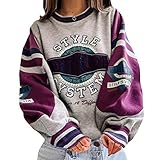 Onsoyours Sweatshirts Damen Lange Ärmel Pullover Winter Mit Rundhalsausschnitt Vintage Streetwear Oversized Bunter Cartoons Mädchen Sportbekleidung Top H Grau M