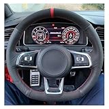 Lenkrad überzug Für VW Für Golf 7 Für GTI R MK7 Für Polo Für GTI Für 2015 2016 Auto Lenkrad Abdeckung Schwarz Echtes Leder Wildleder Lenkradschutz Abdeckung(4)