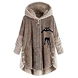 ORANDESIGNE Plüschjacke Damen Teddy Kapuzenjacke Lang Warm Große Größen Kapuzenpullover Katze Fleecepulli Hoodie Plüsch Flauschig Elegant Plüschmantel Kunstpelzjacke Wintermantel Jacke J-Khaki XL