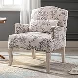 Ya-Home Vintage Sessel mit Armlehne, Polstersessel mit Holzbeinen & Blumenmuster Einzelsofa Akzentstuhl mit Kissen für Wohnzimmer/Schlafzimmer,Beige