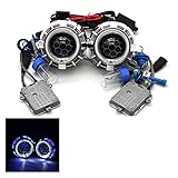 XIAOGUANG LingLONG 6,3 cm Waben-Bixenon-Projektorlinse mit LED Angel Eyes 55 W H1 5000 K HID Xenon-Kit Vorschaltgerät H7 H4 Auto-Modell-Modifikation (Farbe: Weiß / Blau) Kit