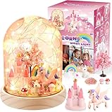 HappyGoLucky Bastelset Kinder - Einhorn Mädchen Spielzeug Geschenk ab 3-10 Jahre - DIY Nachtlicht Kinder - Sockel aus Holz - mit 10+ Zubehörteilen, Personalisierbares Schlafzimmerlicht