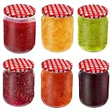 6er-Set Einmachgläser mit Schraubdeckel – verschiedene Größen – mit schönem kariertem Deckel in Rot-Weiß – Einmachglas zum Einkochen und Konservieren – Schraubgläser mit Deckel (540 ml)