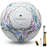 Fantecia Fussball Standard Größe 5, Leder Fußball mit Pumpe, Training Fußbälle for Kinder Erwachsene