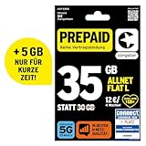 congstar Prepaid ALLNET L SIM-Karte ohne Vertrag I 35 GB Vielsurfer Prepaid-Paket in D-Netz-Qualität I 5G mit 25 Mbit/s + 12€ Startguthaben I Telefonie & SMS Flat in alle dt. Netze I EU-Roaming inkl.