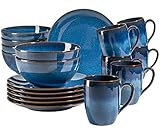 MÄSER 931945 Serie Ossia, Vintage Frühstücksset aus Keramik für 6 Personen, 18-teiliges Geschirr Set mit Frühstücksteller, Kaffeebecher und Müslischalen, modern und mediterran, Königsblau, Steinzeug