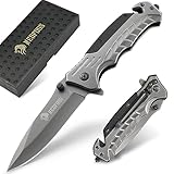 NedFoss FA46 Taschenmesser, Rettungsmesser mit Gurtschneider & Glasbrecher, Klappmesser mit Gürtelclip, Einhandmesser für Auto, Survival überlebensmesser für Unfallsituationen, Rescue messer