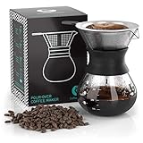 Coffee Gator Pour Over Kaffeebrüher – Mehr Geschmack mit einem papierlosen Edelstahlfilter und einer Glaskaraffe – Manueller Drip Kaffeebereiter – 300 ml