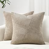 Topfinel Kissenbezug 40x40 Weich 2er Set Taupe Kordsamt Windmühle Streifen Muster Kissenhülle Dekokissenbezug Sofakissen Dekokissen Boho Deko für Sofa Schlafzimmer Wohnzimmer Balkon