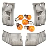 Blinkerglas Set schwarz getönt vorne hinten + Birnen kompatibel mit Vespa PX 80 125 150 200