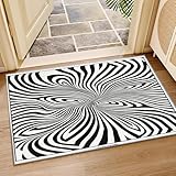 HATEGE Teppich Wohnzimmer 60 x 100 cm Waschbar geometrisches Muster, Outdoor Teppiche Kurzflor 3D Streifen, Carpet Flauschig geometrisches Muster E-F184