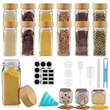 Vexillic Gewürzgläser (12 x 120ml),Gewürzdosen Eckig Hochwertigem Holzdeckel aus Bambus,Gewürzstreuer Glas Gewürzbehälter,Gewürzgläser mit Streueinsatz Hochwertige Gewürze organizer[10,8cm x 4,2cm]