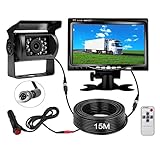 Rückfahrkamera Set mit 7 Zoll Rear View Monitor, 12V/24V Kabel Rückfahrkamera mit Stabilem Signal IP68 Wasserdichter Nachtsicht, Einparkhilfe mit 15m Kabel für Kfz, SUV, Van, Campingbus, Anhänger