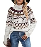 Wantonfy Damen Pullover Rollkragenpullover Langarm Strickpullover Weihnachtspullover Rundhalsausschnitt Casual Lose Pulli Pullover Damen Winter Oberteile