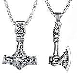 Weenkeey 2 Stück Thors Hammer Halskette Nordischen Axt Anhänger Halskette Gothic Punk Rock Hip Hop Anhänger Halskette für Männer Damen - Antikes Silber