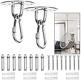 BELLE VOUS Edelstahl Decken Haken (2er Pack) - Schwerlast Deckenhaken - Wand/Deckenhalterung mit Schrauben - Ringhaken für Hängende Blumentöpfe, Windlichter oder Vogelfutterhäuschen