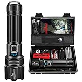 Shadowhawk Taschenlampe Led 10000 Lumen, Extrem Hell Taschenlampe USB Aufladbar Taktische Taschenlampen Mit holster XHP70.2, IP67 Wasserdicht 5 Lichtmodi für Camping Wandern Notfälle(26650 Akku)