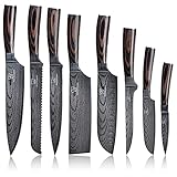 KÜCHENKOMPANE - Professionelles Edelstahl Messerset Premium Messerset 8-teilig Messerset mit ergonomischen Pakkaholzgriff rostfrei Messerset inkl. Geschenkbox
