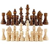 Holz Schachspiel für Erwachsene Ohne Brett 32 Stücke Tragbares Schachfiguren Brettspiel Set Ohne Schachbrett Reiseschach Chess Set für Kinder ab 3 Jahre Anfänger Erwachsene Party Reisen Schach