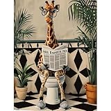 CLYCTIP Diamond Painting Kits Adults,Diamant Malerei Kits Erwachsene, Nette Giraffe auf Toilette Tier Diamant Malerei Kunst Bilder, 30 x 40 cm