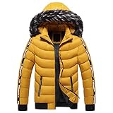 FNKDOR Herren Winterjacke mit Abnehmbar Fellkapuze Warm Steppjacke Leichte Daunenjacke Gelb L