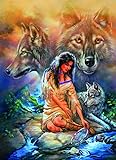 MYKJpuzzle Erwachsene Puzzle Kinder Holz Spiels - Wolf and Indian Women by The River - 1000 Teile Jigsaw Puzzle-Einzigartiges Geschenk