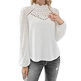 TANTOMI Bluse Damen Elegant Stehkragen Elegante Blusen Oberteile Lässige Tops mit Laternenärmeln Rüschenbluse Weiße Weisse