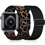 Easuny Elastisches Armand Kompatibel mit Apple Watch Armband 38mm 40mm 41mm 42mm, Verstellbares Weiches Nylon Band für iWatch Series 11 10 9 8 7 6 5 4 3 2 1 SE Ultra für Frauen Männer, Schwarz/Leopard